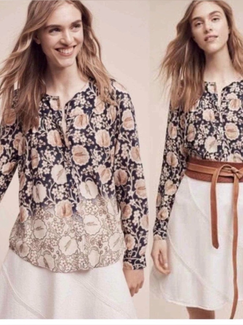 ANTHROPOLOGIE MAEVE Orli Bibbed Button Down Ombre Blouse Size Small